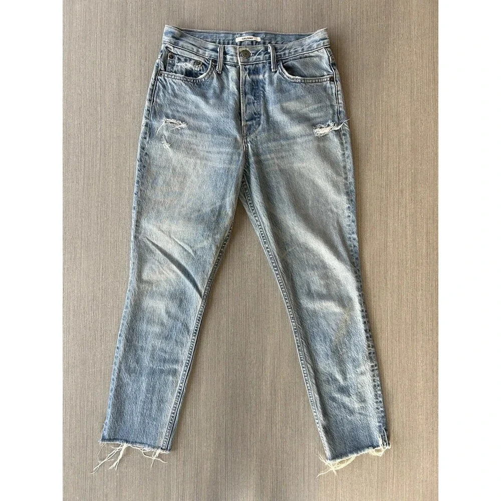 GRLFRND Karolina High Rise Straight Jeans Raw Hem Distressed 27